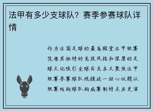 法甲有多少支球队？赛季参赛球队详情